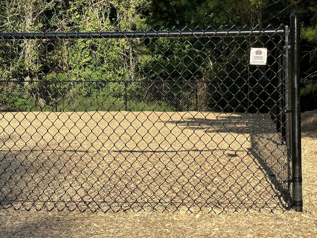 A black chain-link fence